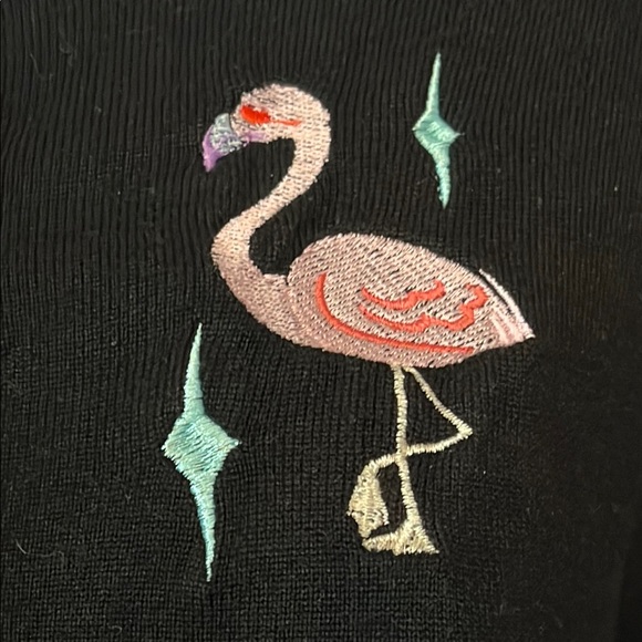 Charming Flamingo Embroidered Black Cardigan Retro Style Sz XL - Picture 4 of 9